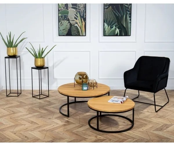 SET 2x măsuță de cafea OAKLOFT 38x90 cm negru/stejar