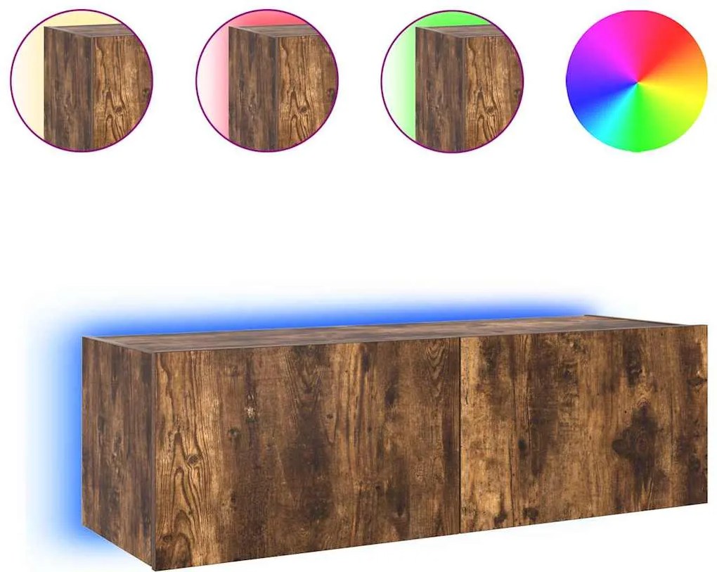 vidaXL Comodă TV de perete cu lumini LED, stejar fumuriu, 100x35x31 cm