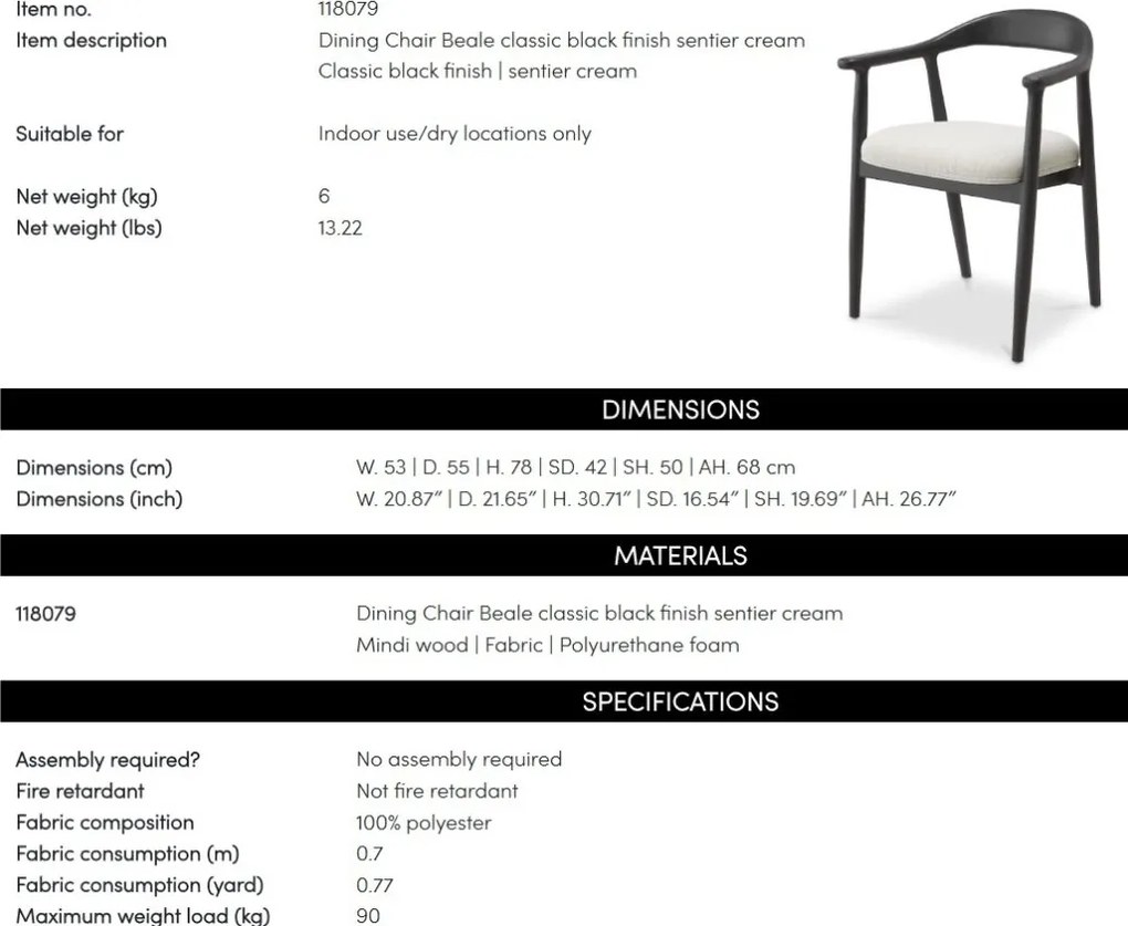 Scaun elegant design LUX Beale negru/ crem