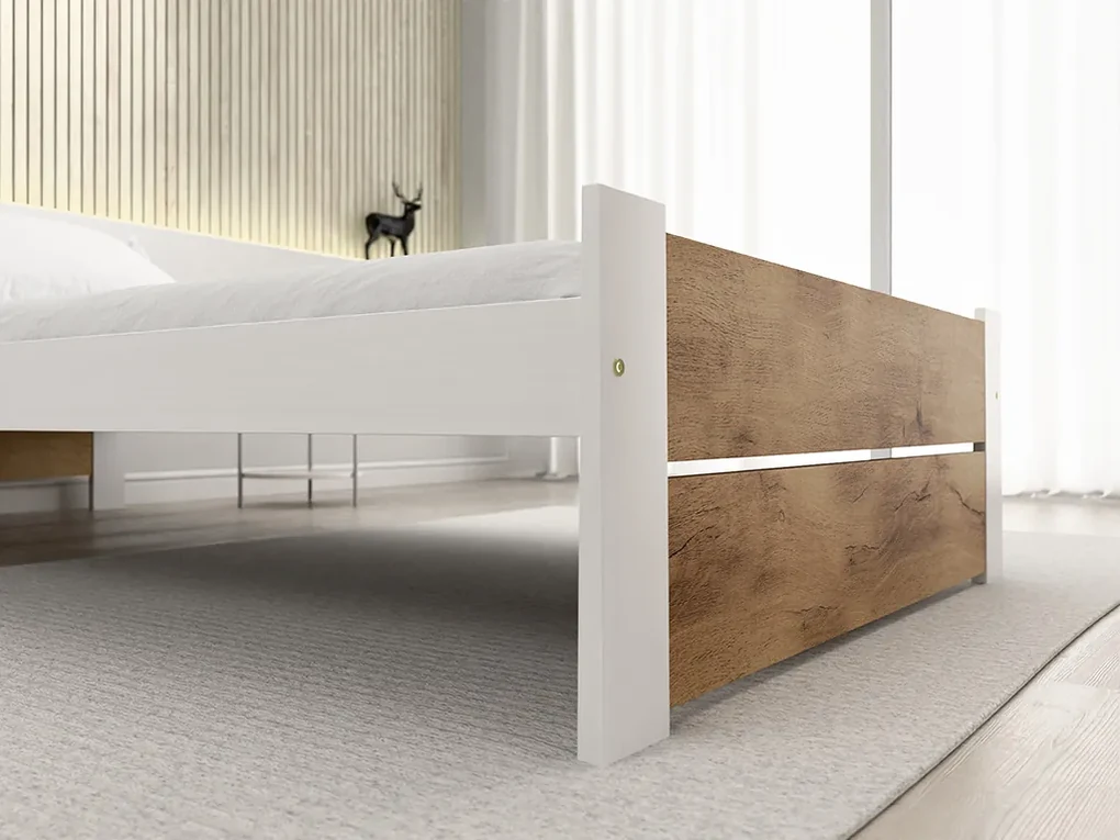Pat IKAROS DOUBLE 90 x 200 cm, stejar artisan/alb Saltele: Cu saltele Somnia 18 cm, Somiera pat: Cu lamele drepte