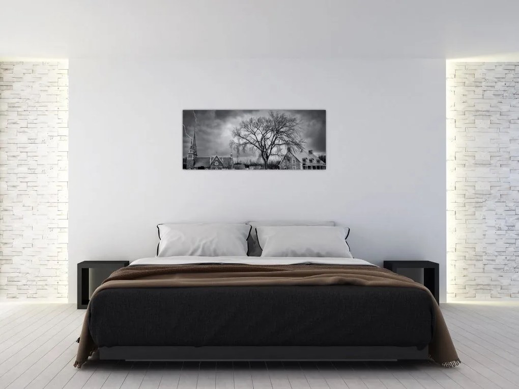 Tablou cu sat alb negru (120x50 cm)