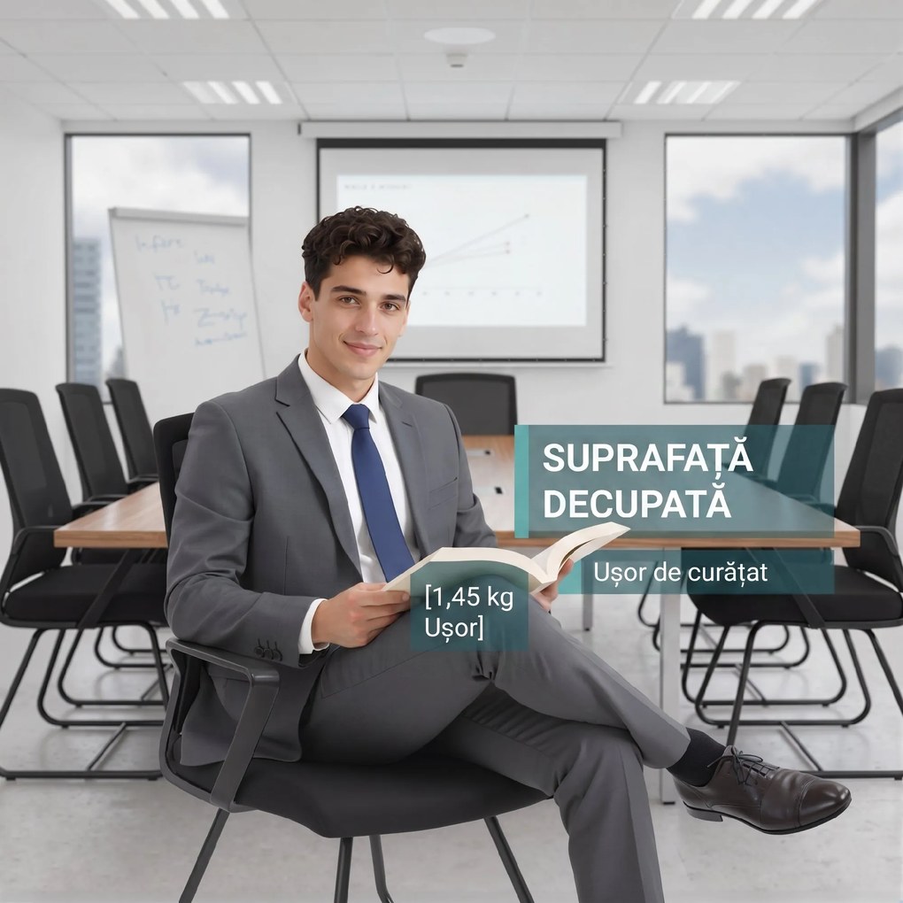 HOMCOM Scaun de Birou Fără Roți Ergonomic cu Brațe pentru Sala de Așteptare, Negru | Aosom Romania