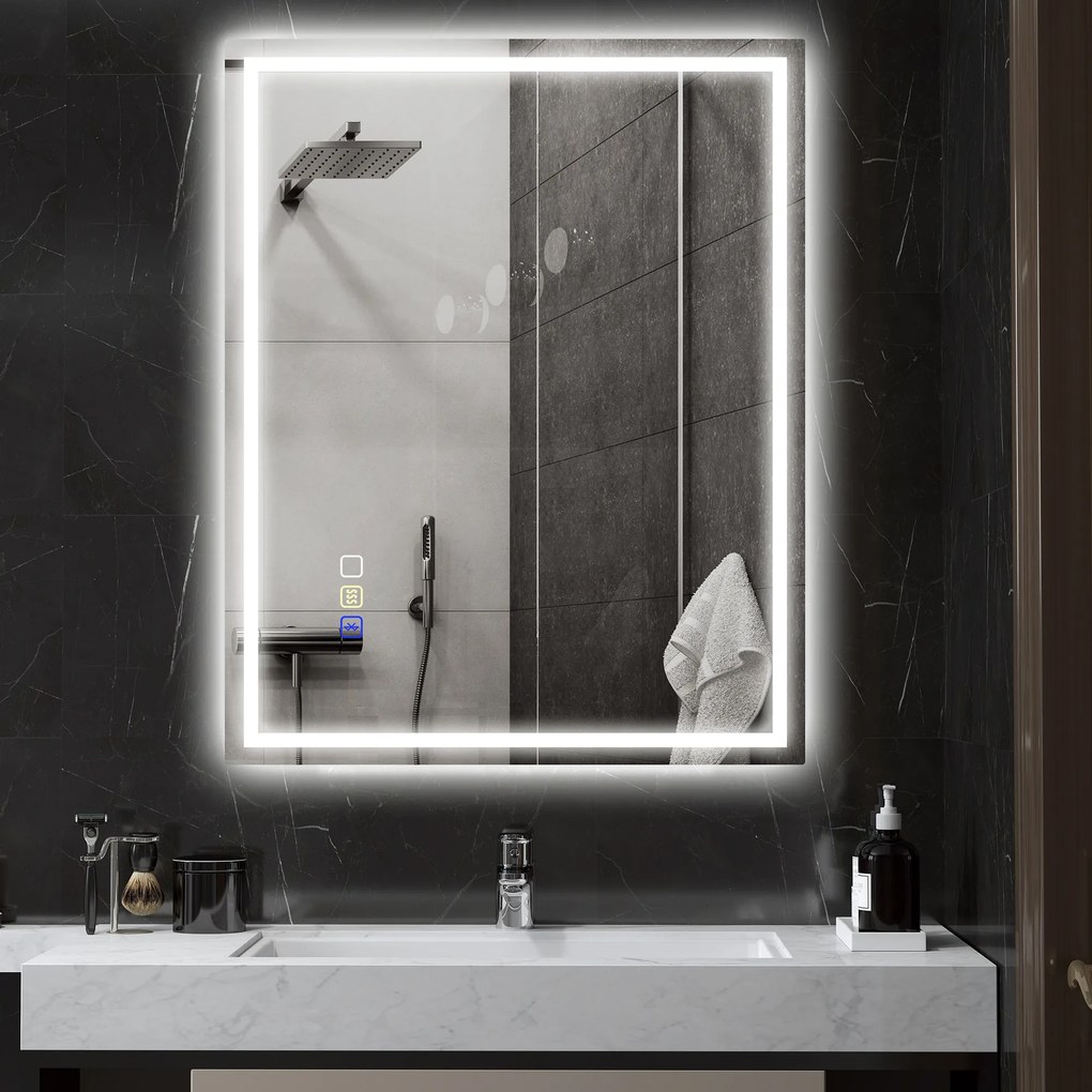 HOMCOM Oglindă Baie Bluetooth LED Antiabur Tactil | Aosom Romania