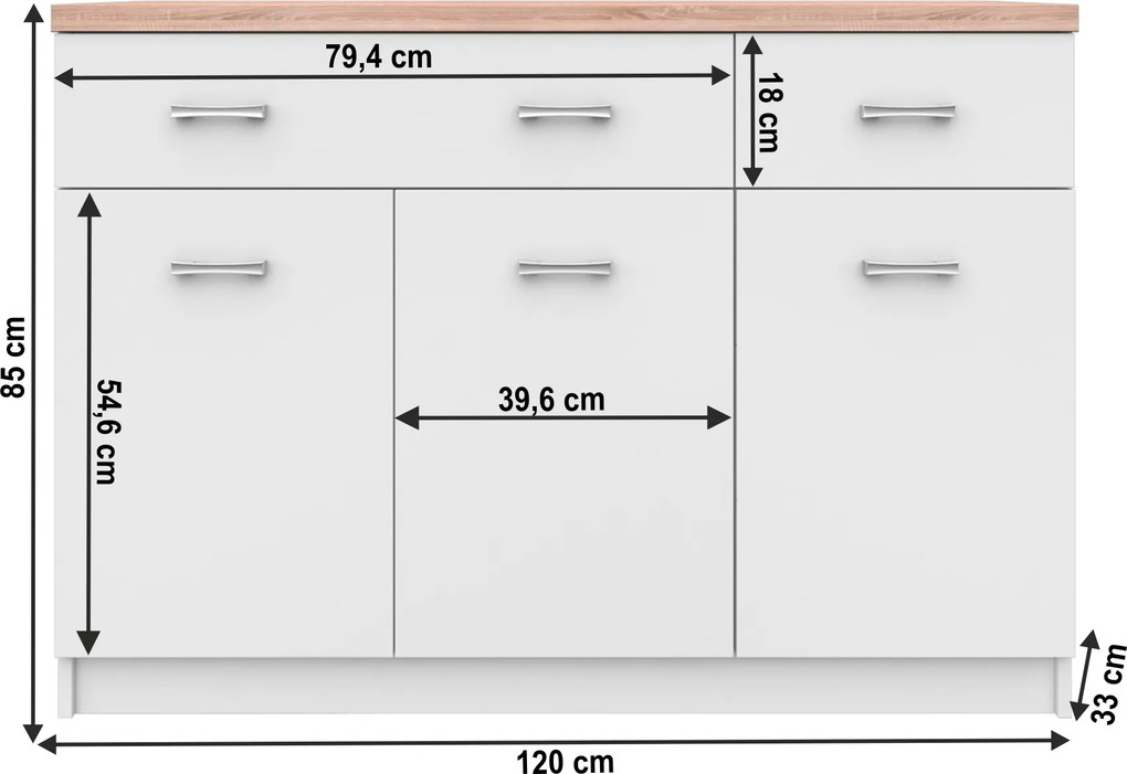 Comodă 3d2s, alb/stejar sonoma, TOPTY TYP 07
