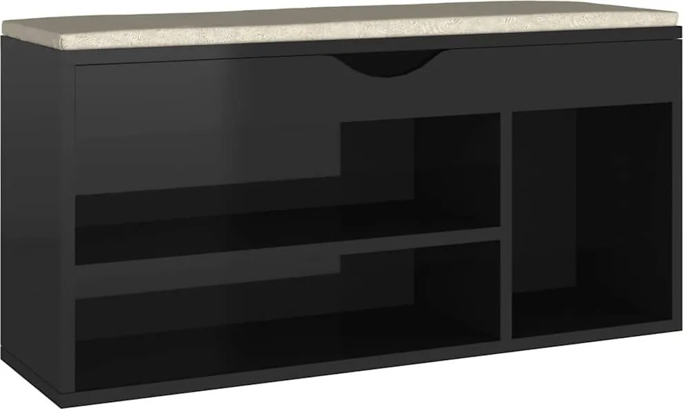 vidaXL Pantofar cu pernă, negru lucios, 104x30x49 cm, lemn prelucrat