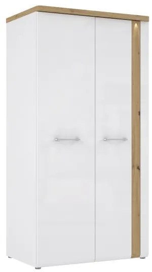Dulap Hol 2 Usi Tuluza, Alb Si Stejar Artisan Si Alb Lucios, 100.1 cm
