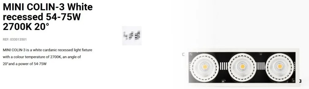 Spot LED incastrabil MINI COLIN-3 White recessed 54-75W 2700K 20°