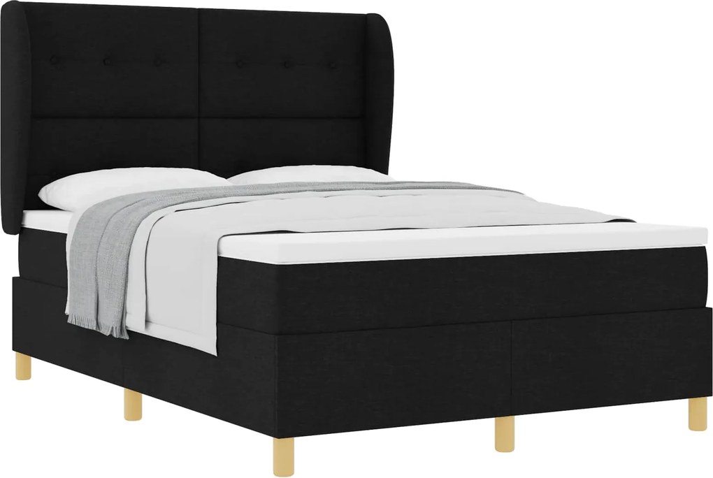 vidaXL Pat cu arcuri cu saltea Negru 190 x 140 cm țesătură