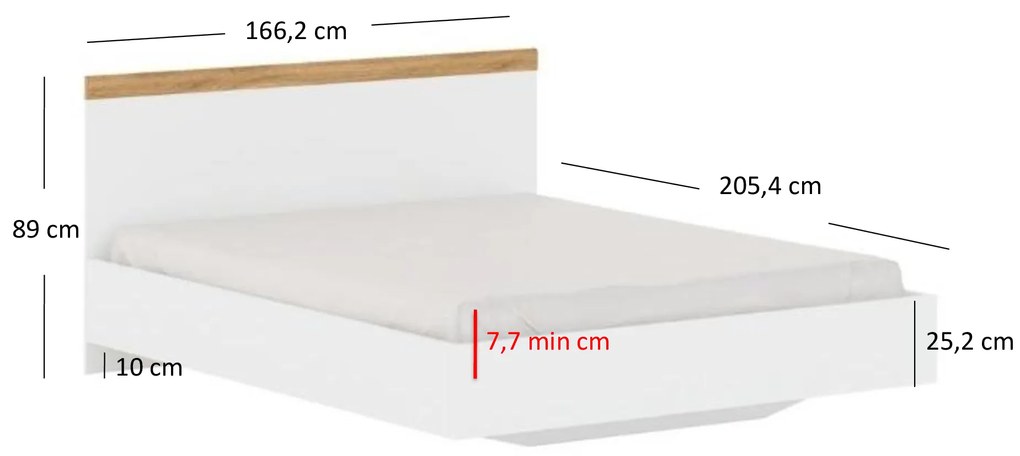 Pat matrimonial 160 cm Vina (alb + Stejar wotan) (fără saltea și somieră). 1053364