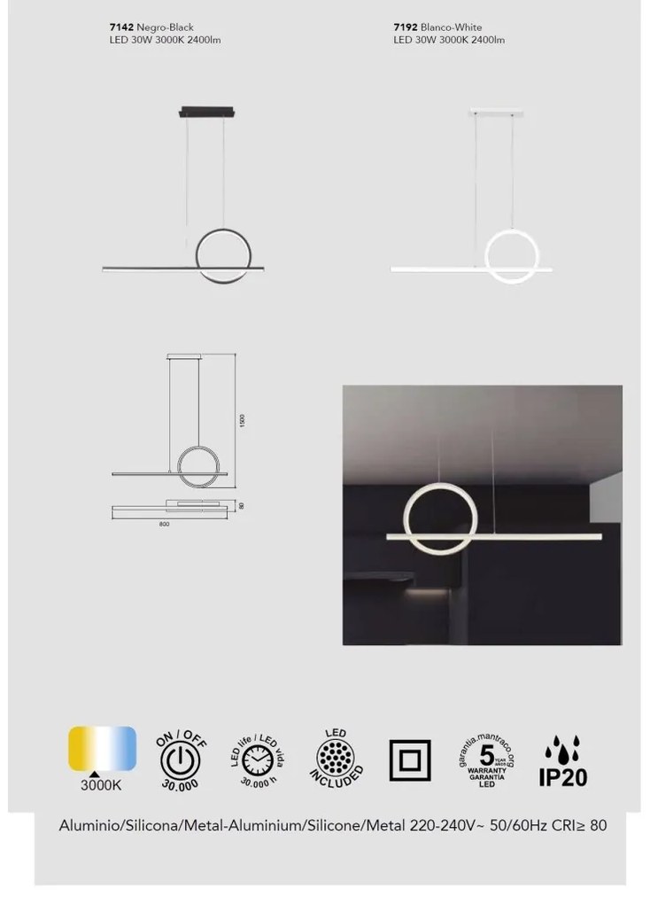 Lustra LED design modern minimalist KITESURF 30W neagra