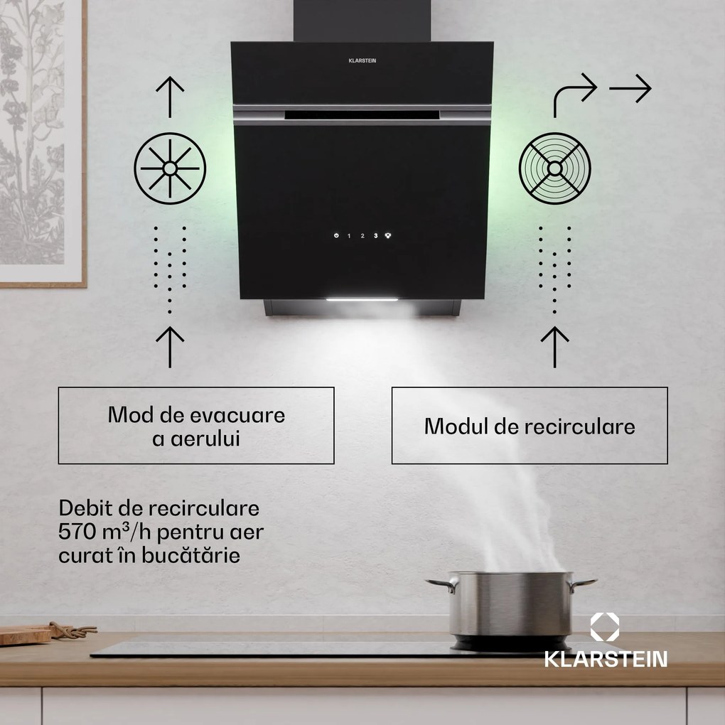 Klarstein Alina hotă de bucătărie | 40 cm | 570 m³/h | Silențioasă | Clasa energetică A
