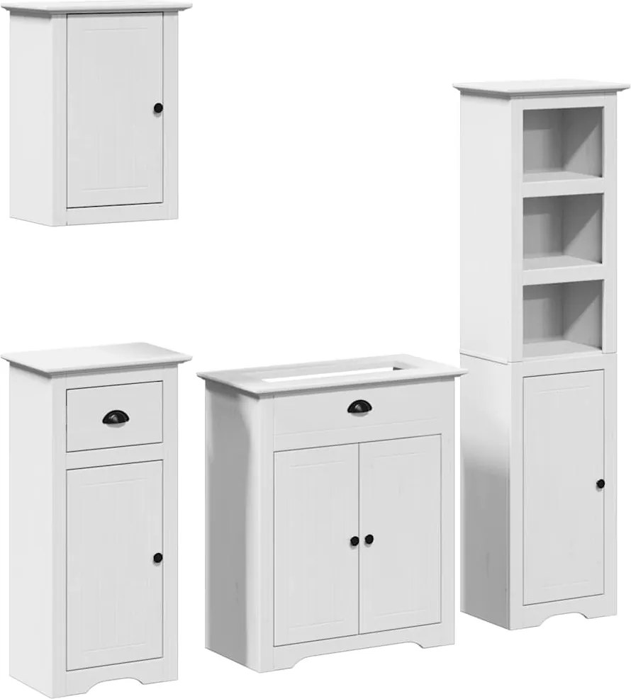 vidaXL Set mobilier baie BODO, 4 piese, alb, lemn masiv de pin