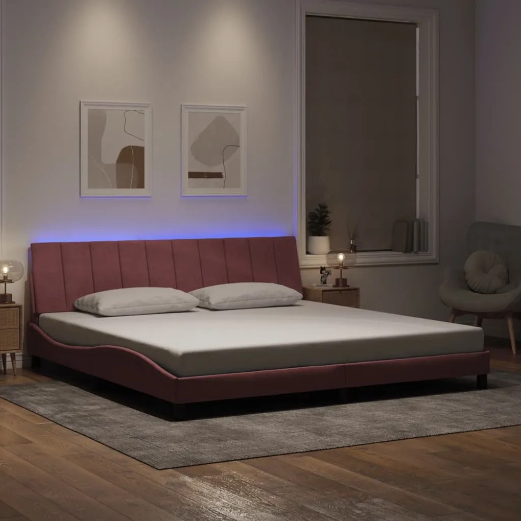 vidaXL Cadru de pat cu lumini LED, roz, 200x200 cm, catifea