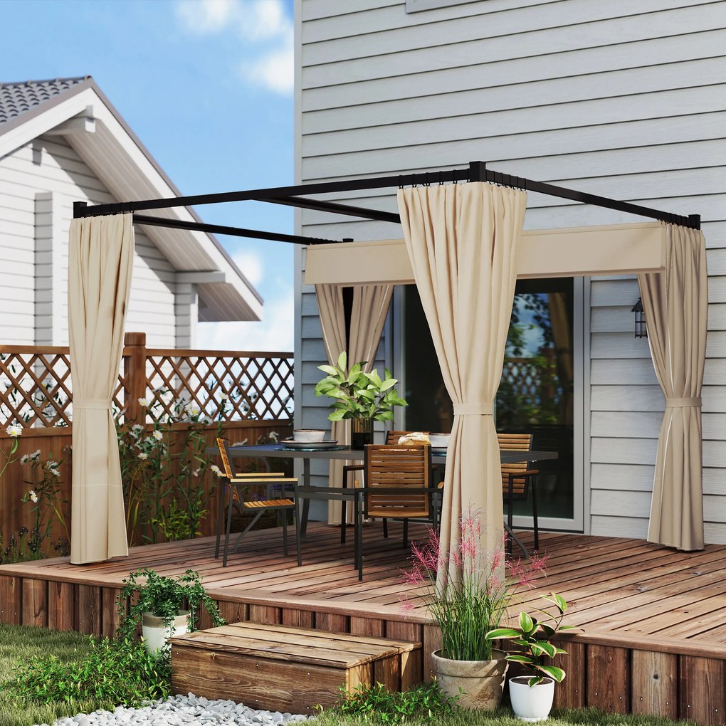 Outsunny Pergola 3 x 3(m) cu acoperis copertina retractabila si perdele, Foisor de exterior cu cadru metalic pentru gradina, Adapost de soare