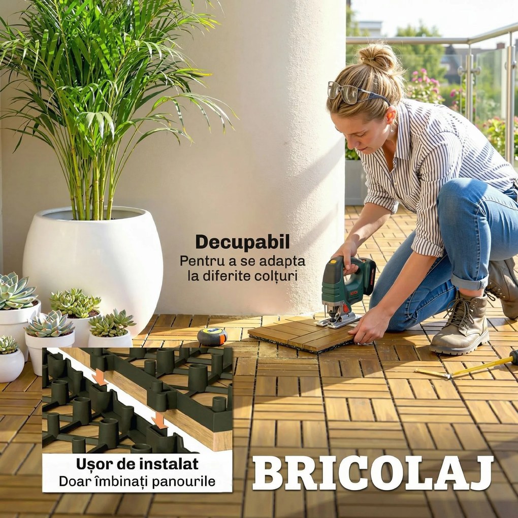 Outsunny Plăci Pardoseală, 10 bucăți, Exterior, 31x31 cm, Natural. | Aosom Romania