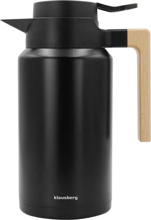 Termos Klausberg KB 7611, 2 l, Izolatie sub vid, Pereti dubli, Capac etans, Otel inoxidabil, Fara BPA, Negru