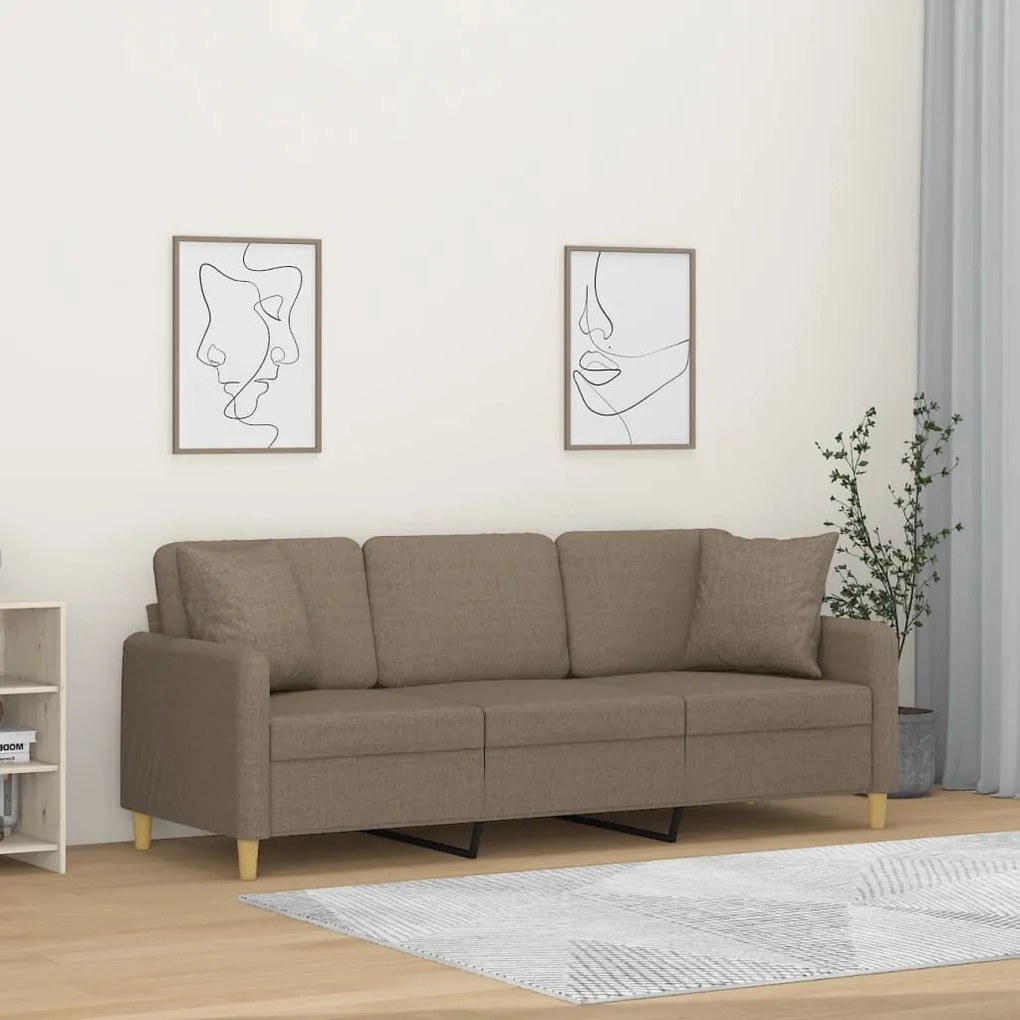 3153152 vidaXL Canapea cu 3 locuri cu perne&pernuțe gri taupe 180 cm textil