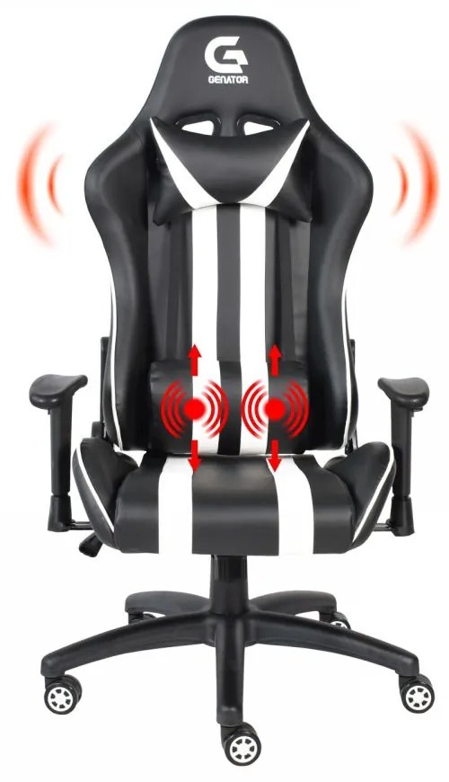 Scaun gaming, masaj în perna lombară, funcție șezlong, 180 grade, SIG 003, Negru/Alb