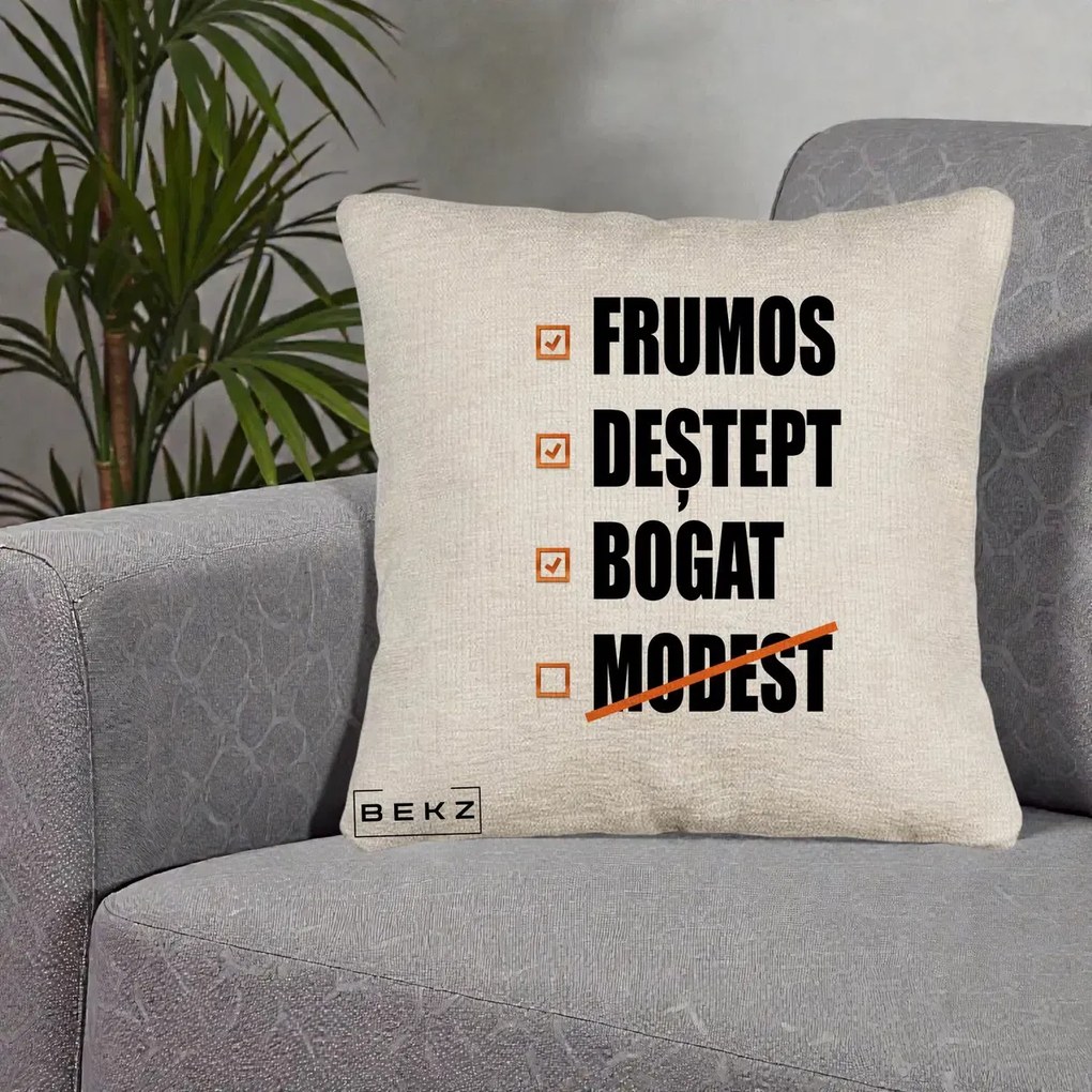 Perna Decorativa Frumos Destept Bogat, 40x40 cm, Bej Canapea, Husa Detasabila, Perna Inclusa, BEKZ®
