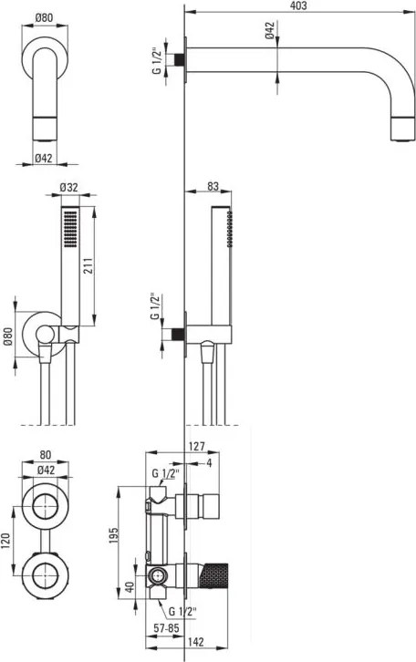 🚿 Set de duș SILIA HEXA, montare încastrată, cu dispersor de duș fix, finisaj auriu periat – Cod NHS_R9XK