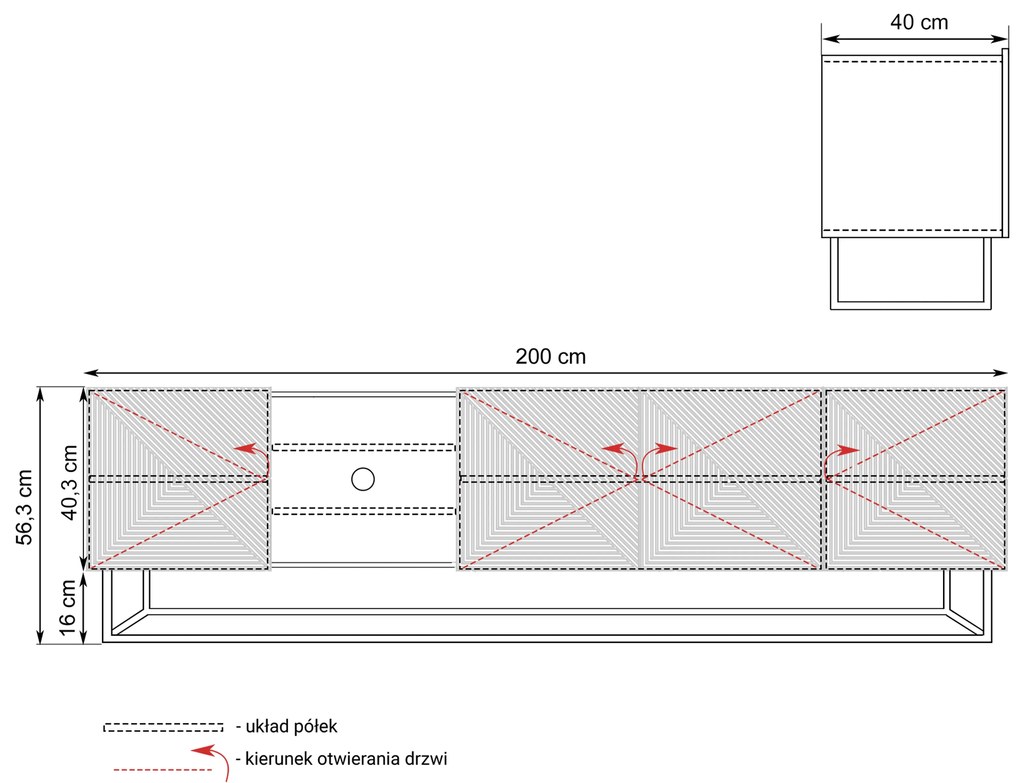 Comodă TV Asha 200 cm cu nișă pe bază de metal - artizanal / negru mat