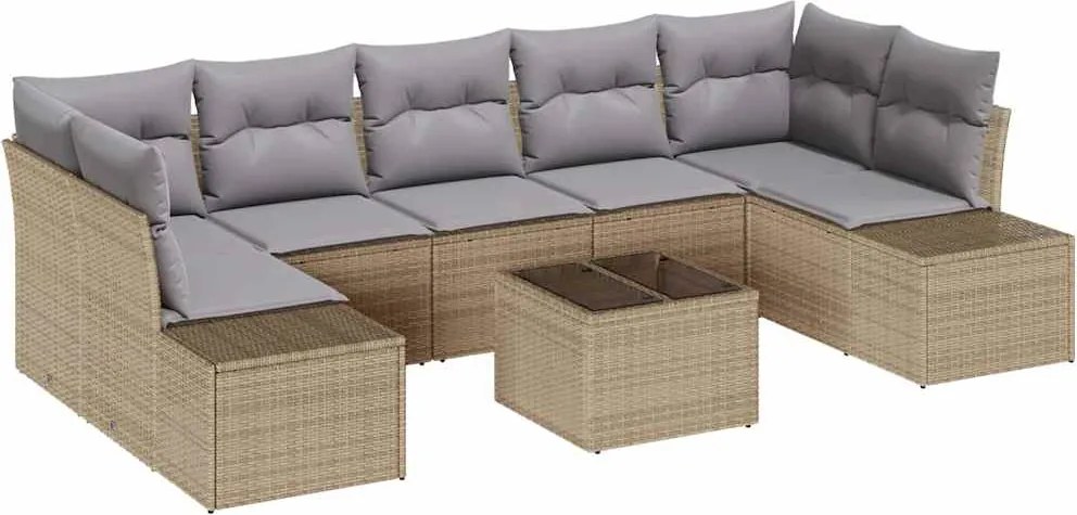 vidaXL Set de canapele pentru grădină 8 pcs Bej și gri poliratan