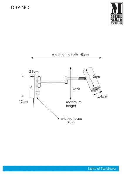 Spot dimabil de perete TORINO 1xGU10/12W/230V Markslöjd 107538