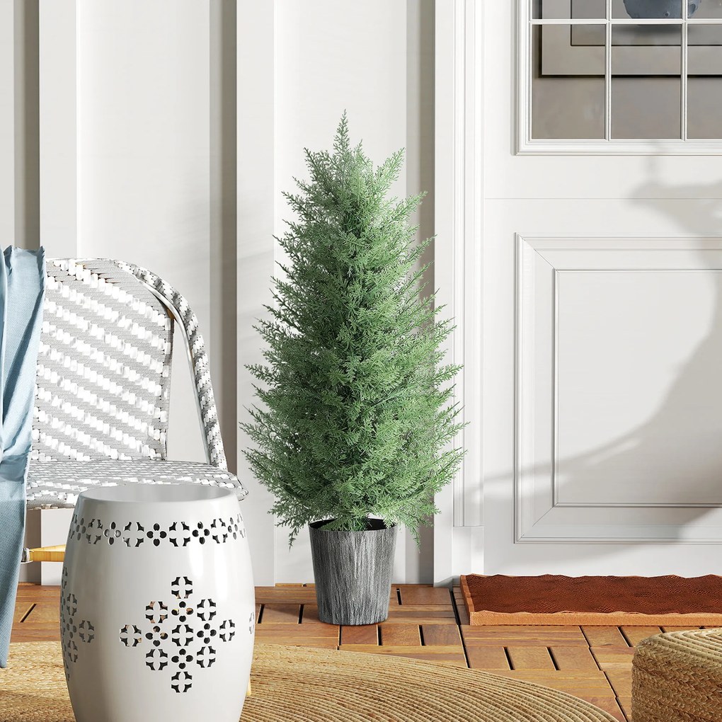 HOMCOM Set de 2 chiparoși artificiali mari 90cm plantă artificială din plastic în ghiveci 15 x 15 x 90 cm Grün | Aosom Romania