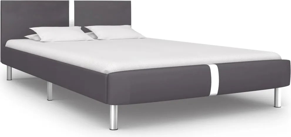 vidaXL Cadru de pat, gri, 140 x 200 cm, piele ecologică