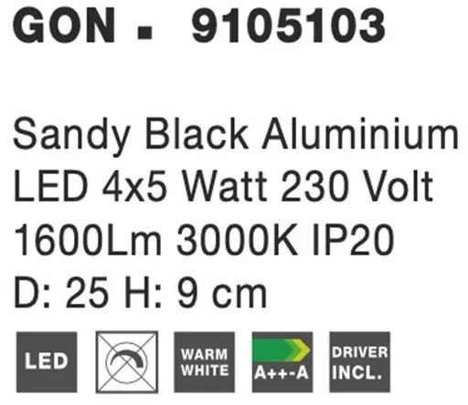 Plafoniera cu 4 spoturi LED directionabile Gon negru NVL-9105103