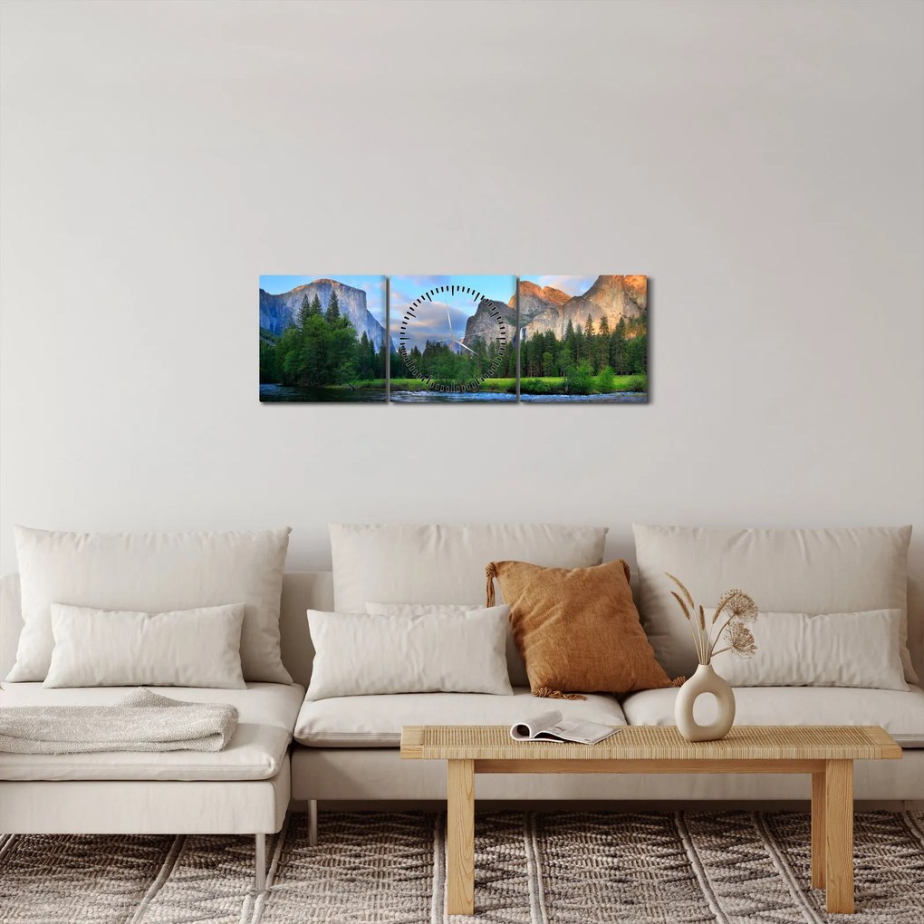 Tablou cu peisaj montan sălbatic (cu ceas) (90x30 cm)