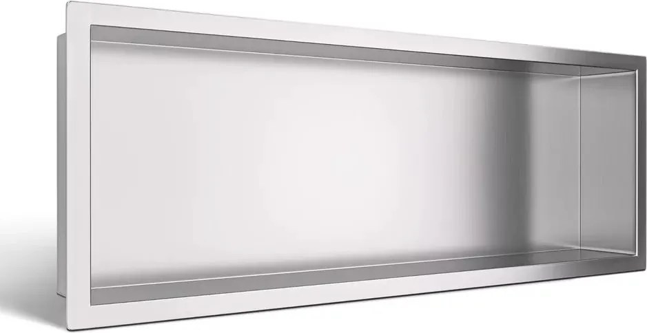 Raft incastrat dreptunghiular Balneo Wall-Box One cu rama 60x20x10 cm inox