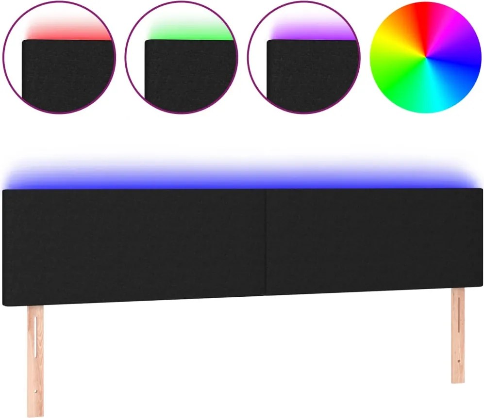 vidaXL Tăblie de pat cu LED, negru, 160x5x78/88 cm, textil