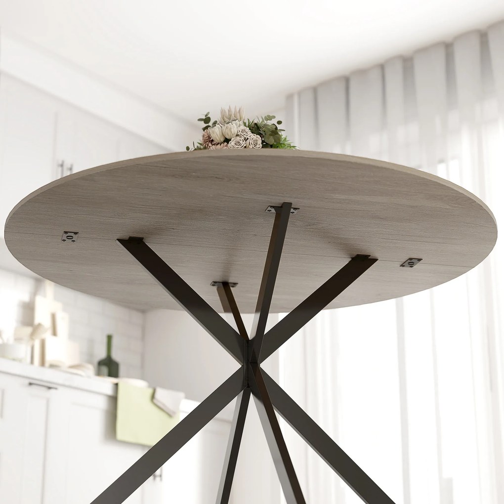 HOMCOM Masă de Dining Rotundă pentru 4 Persoane cu Structură de Oțel Ø120x75 cm Maro Închis | Aosom Romania