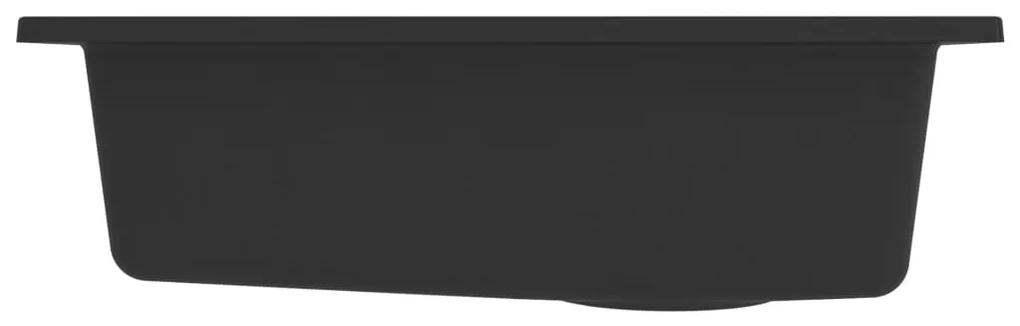 Chiuveta de bucatarie cu orificiu de preaplin, negru, granit Negru, 220 x 460 x 144 mm