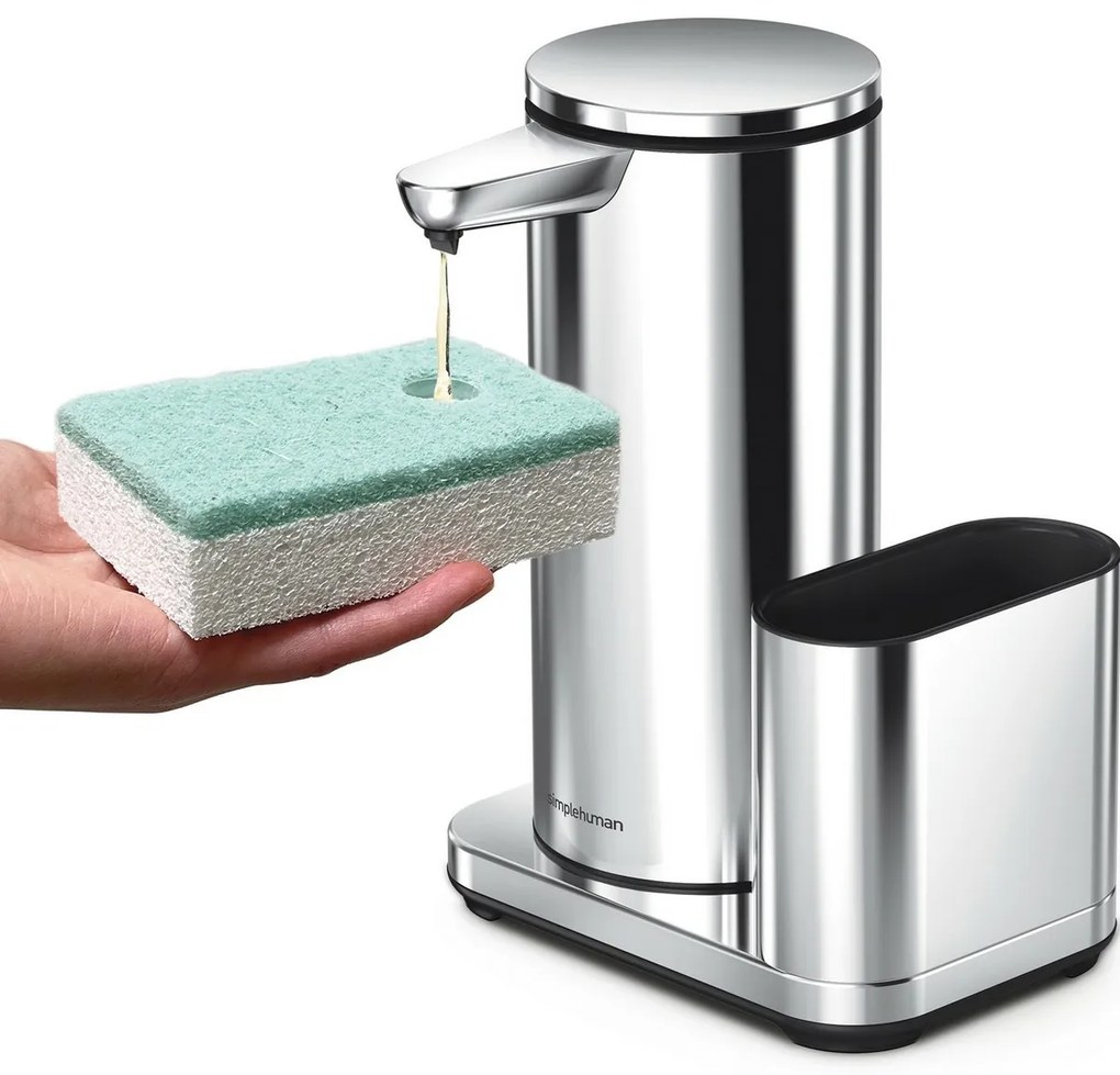 Simplehuman Dozator fără atingere cu suport pentruburete 414 ml, oțel inoxidabil lucios