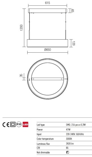 Lustră LED pe cablu BOND Redo 01-924 LED/47W/230V 3000K gri