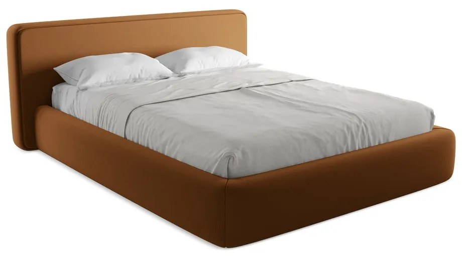 Pat matrimonial teracotă tapițat cu spațiu de depozitare cu somieră 160x200 cm Kiana – Makamii