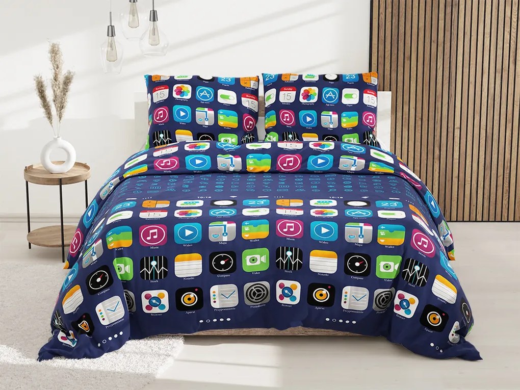 Lenjerie de pat din bumbac albastru, APPLIQUES