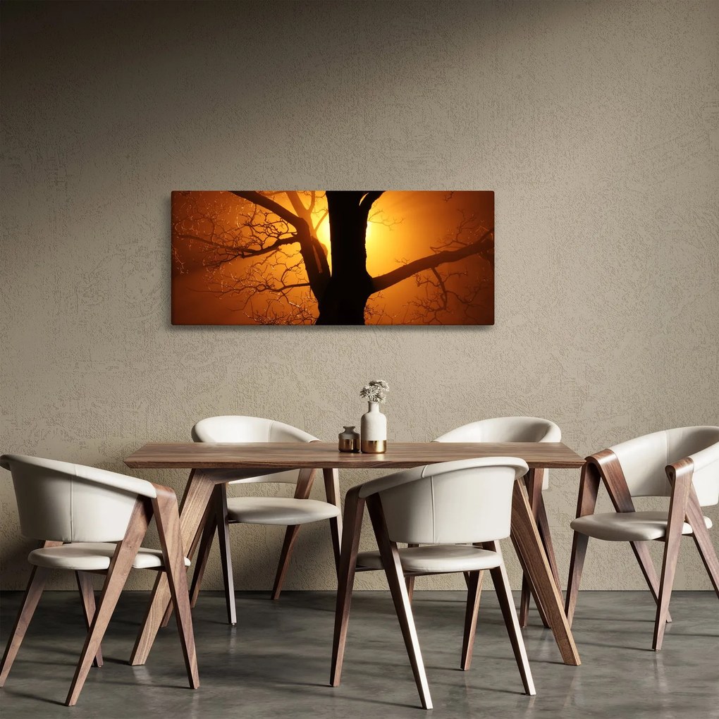 Tablou cu copac în apus de soare (120x50 cm)