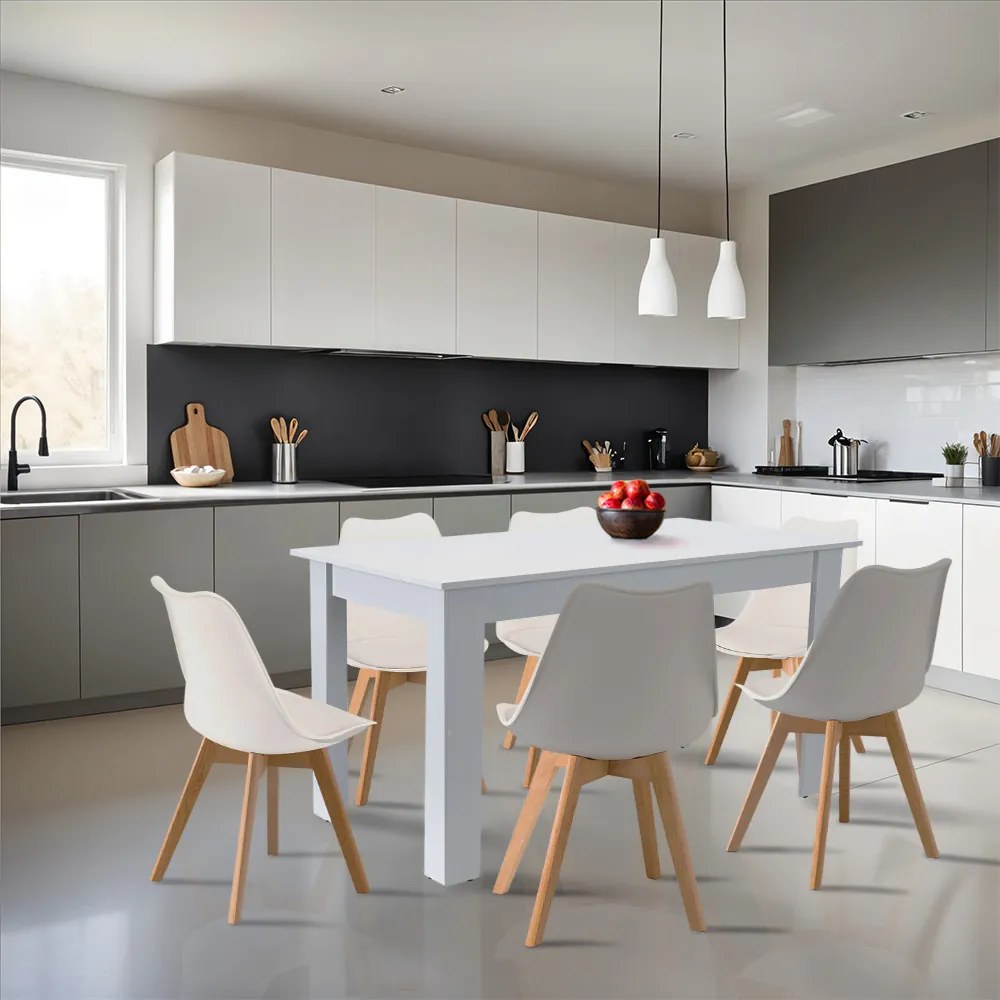 Set de masă Zara 6+1 alb-alb