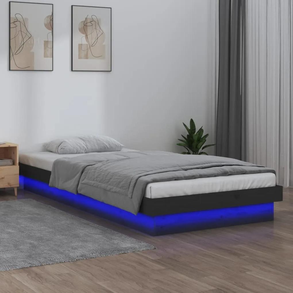 819959 vidaXL Cadru de pat cu LED, gri, 90x200 cm, lemn masiv