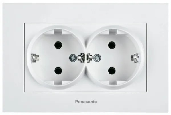 Priza dubla cu impamantare si protectie copii Karre Plus Panasonic, ST, alba