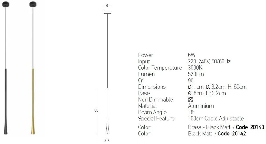 Pendul LED stil minimalist modern Slim negru