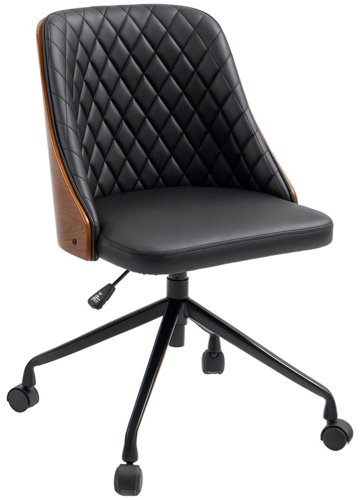 Scaun de birou Vinsetto, Scaun de birou, Scaun rotativ acasă, Scaun de birou reglabil ergonomic cu roți pivotante 360°, Spumă PU Negru 48,5 x 54,5 x 81-87 cm | Aosom Romania
