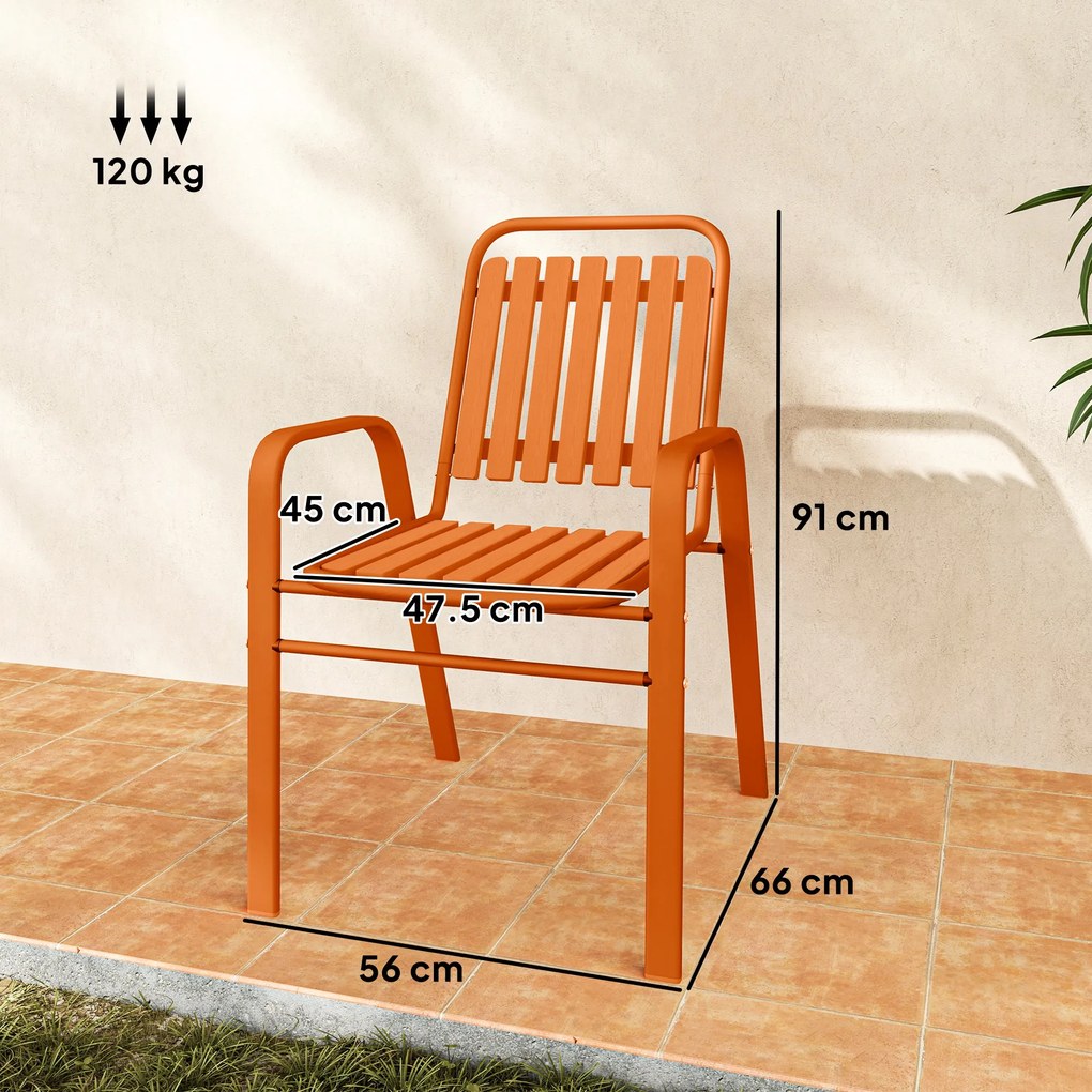 Outsunny Set de 4 Scaune de Grădină Stivuibile cu Spătar Înalt și Brațe, 56x66x91 cm, Maro Închis | Aosom Romania