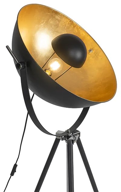 Lampă de podea neagră cu trepied reglabil auriu de 51 cm - Magnax