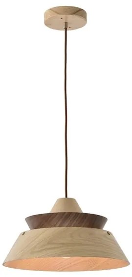 Lustră suspendată pe cablu din lemn masiv, 1xE27/60W/230V, Ø 33 cm, stejar/nuc/lemn de cauciuc