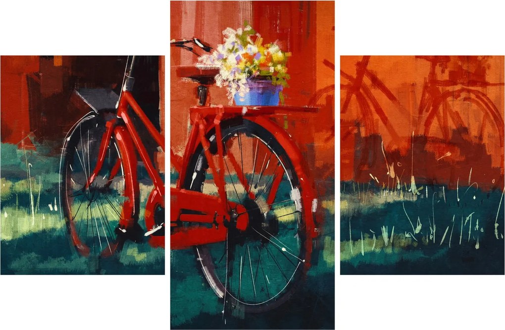 Tablou - Bicicleta roșie, pictură acrilică (90x60 cm)