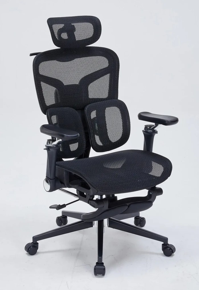 RESIGILAT- Scaun ergonomic premium DeluxStar T9 – cotiere 6D ultra moi, suport lombar adaptiv, spătar reglabil pe inaltime, tetiera 4D, mecanism multifunctional inclinare/blocare, pivotant, Mesh, Negru